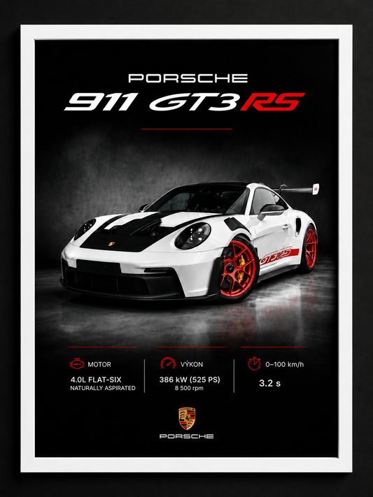 Porsche 911 GT3 RS – detail tisku prémiového obrazu MotionCar