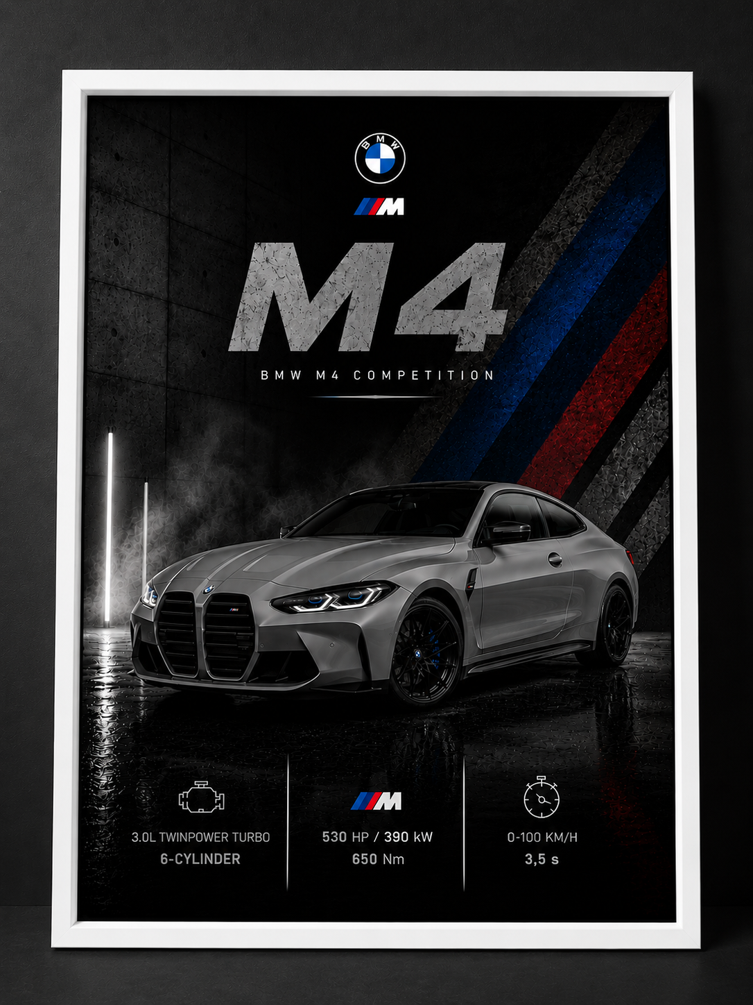 BMW M4 Competition – detail tisku prémiového obrazu MotionCar