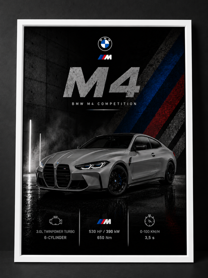 BMW M4 Competition – detail tisku prémiového obrazu MotionCar