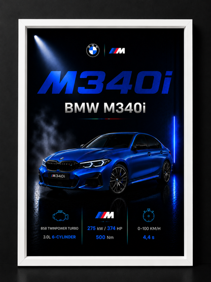 BMW M340i – detail tisku prémiového obrazu MotionCar